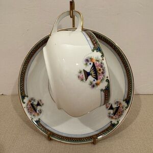 Vintage Paul Müller Selb Bavaria Teacup & Saucer Art Deco Pattern Floral Urn.